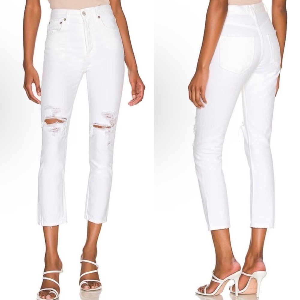 Agolde | Riley Crop High Rise Straight Crop Leg Distressed Slant White Size 26